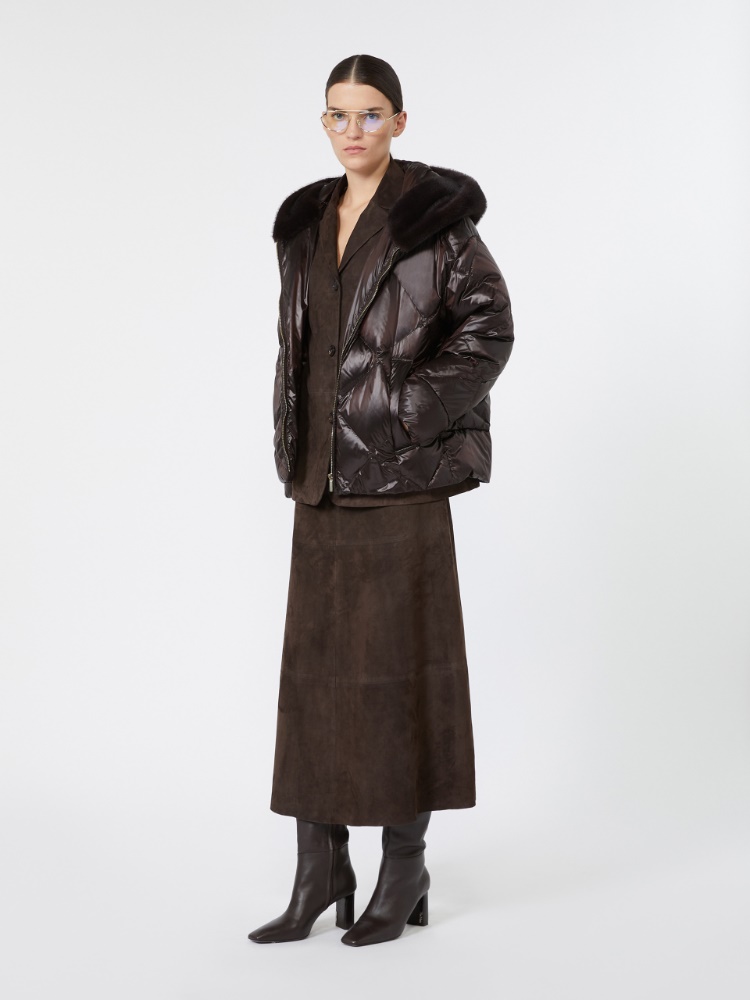 Hooded puffer jacket in water-repellent plain-weave fabric - BROWN