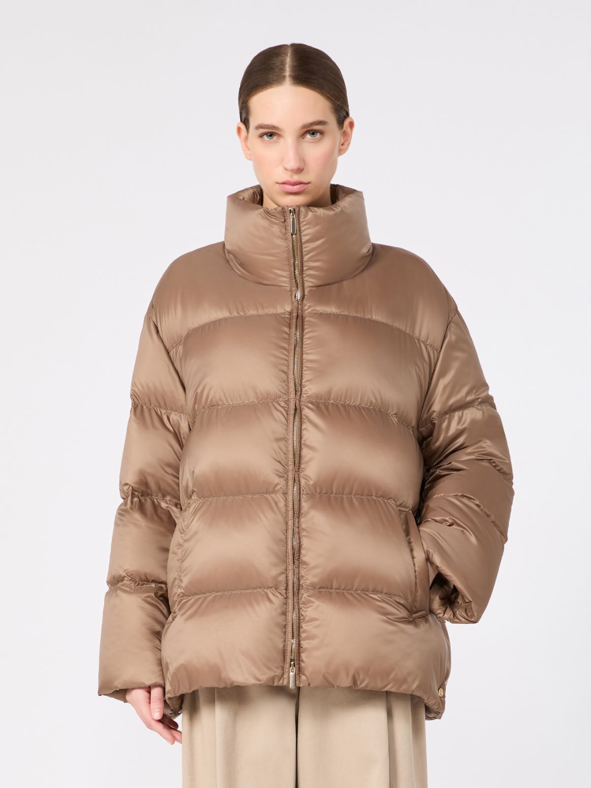 Roomy puffer jacket in water-repellent plain-weave fabric - CAMEL - Max Mara - 2