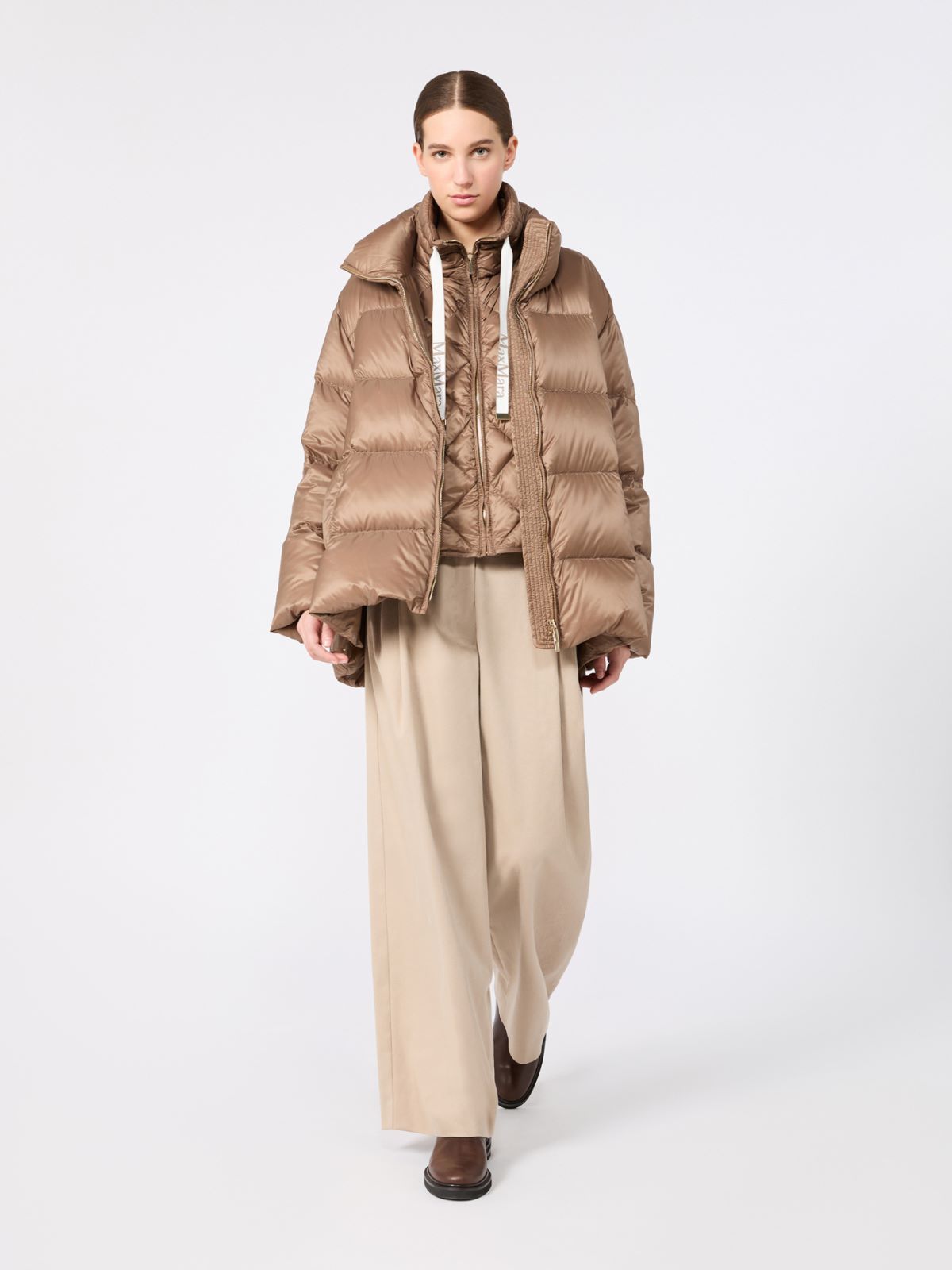 Roomy puffer jacket in water-repellent plain-weave fabric - CAMEL - Max Mara