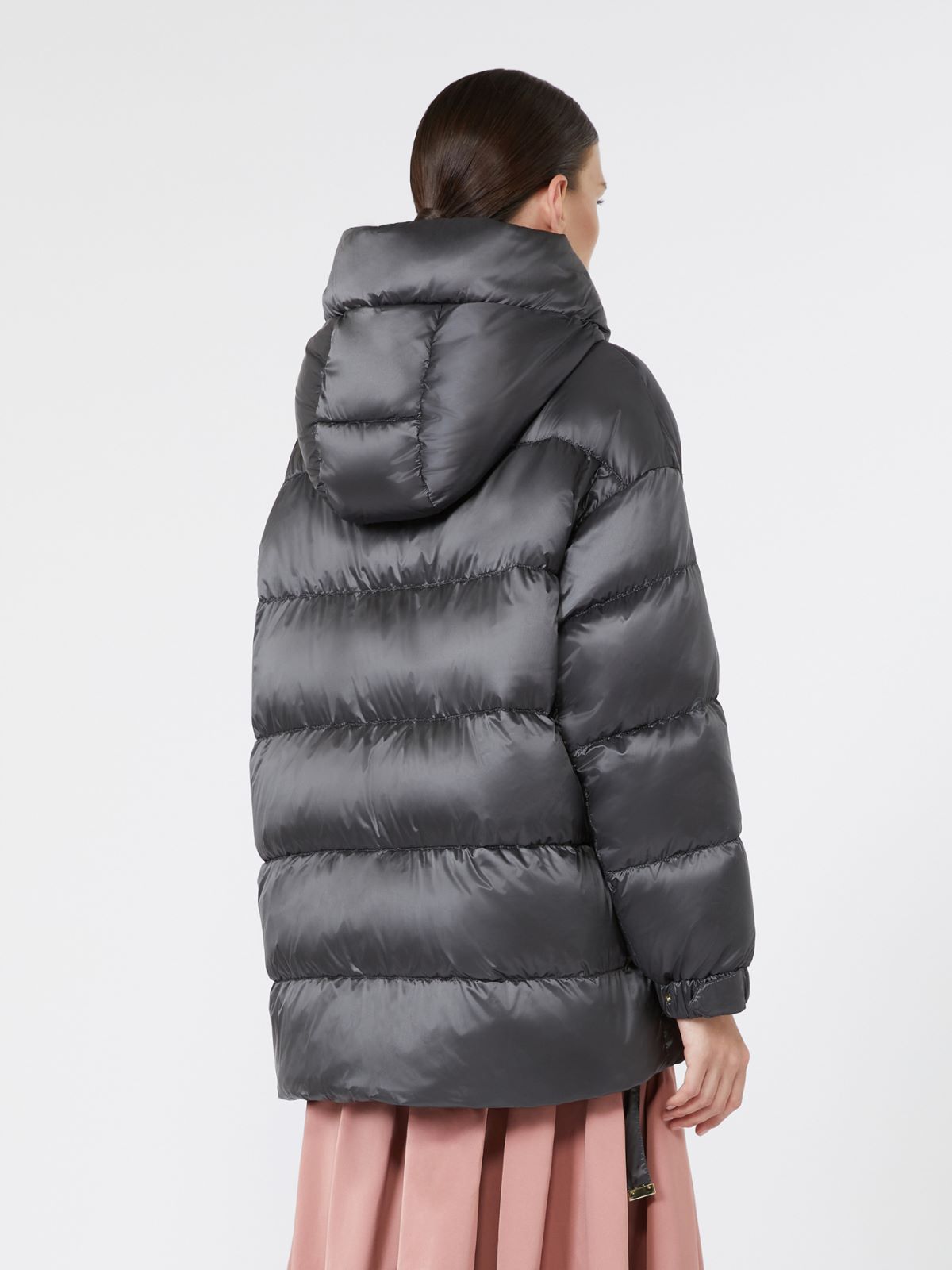 Roomy hooded puffer jacket in water-repellent plain-weave fabric - MEDIUM GREY - Max Mara - 3