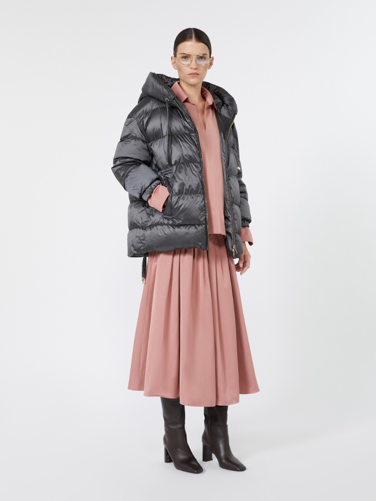 Roomy hooded puffer jacket in water-repellent plain-weave fabric - MEDIUM GREY