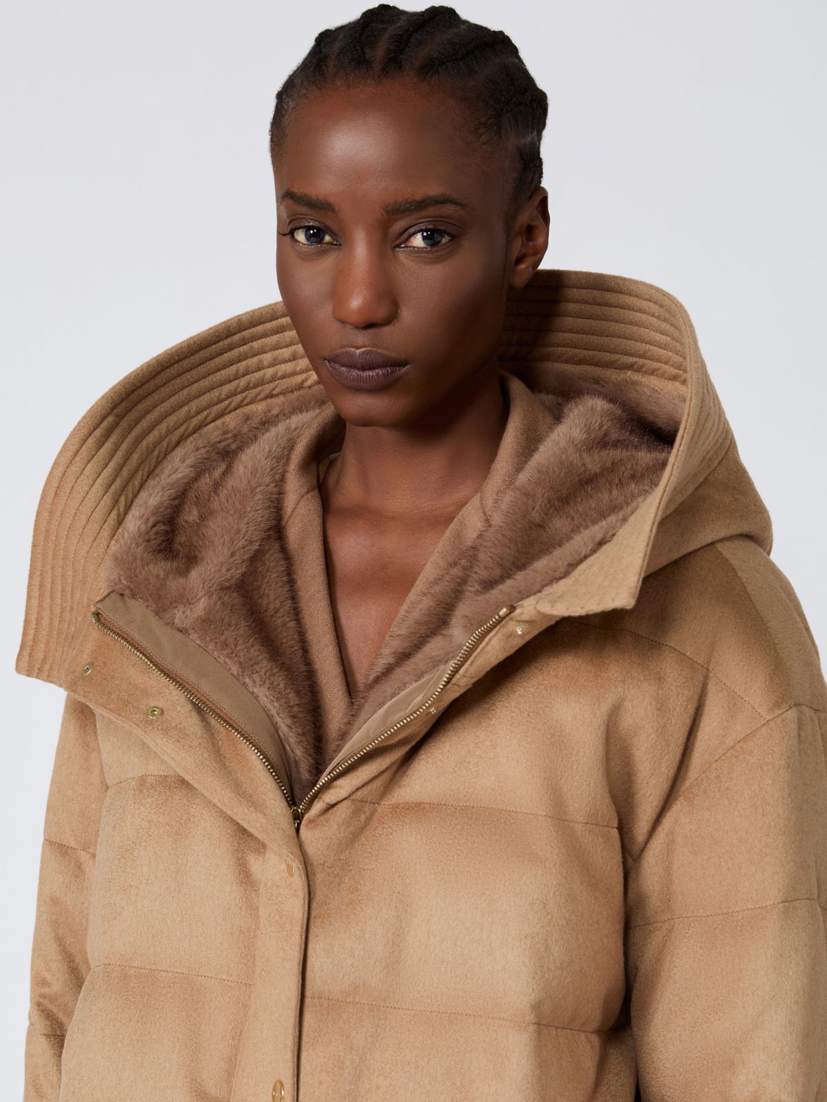 Pikowana kurtka midi z drapowanej wełny wielbłądziej - BEŻOWY - Max Mara - 4