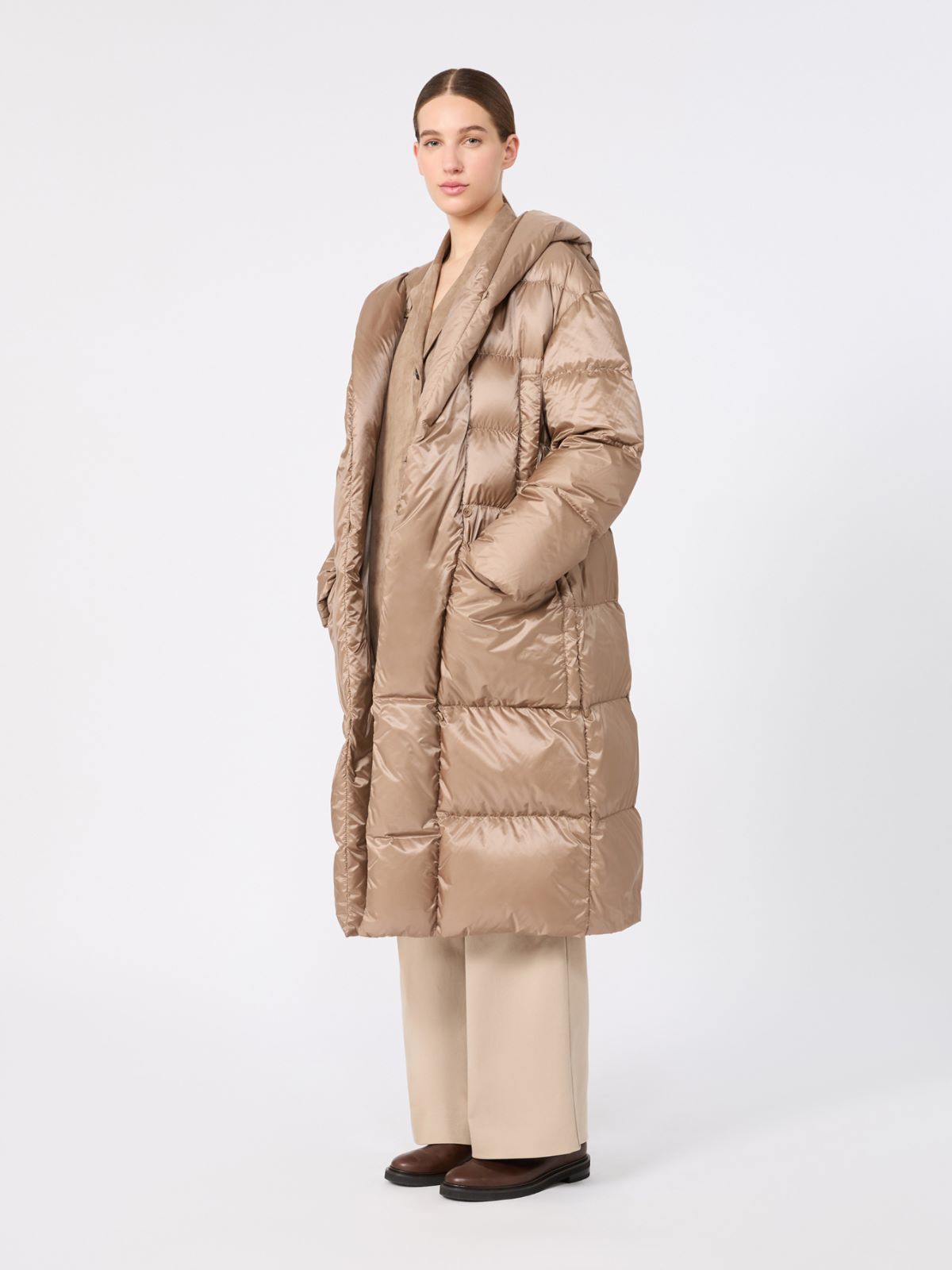 Long puffer in water-repellent plain-weave fabric - CLAY - Max Mara
