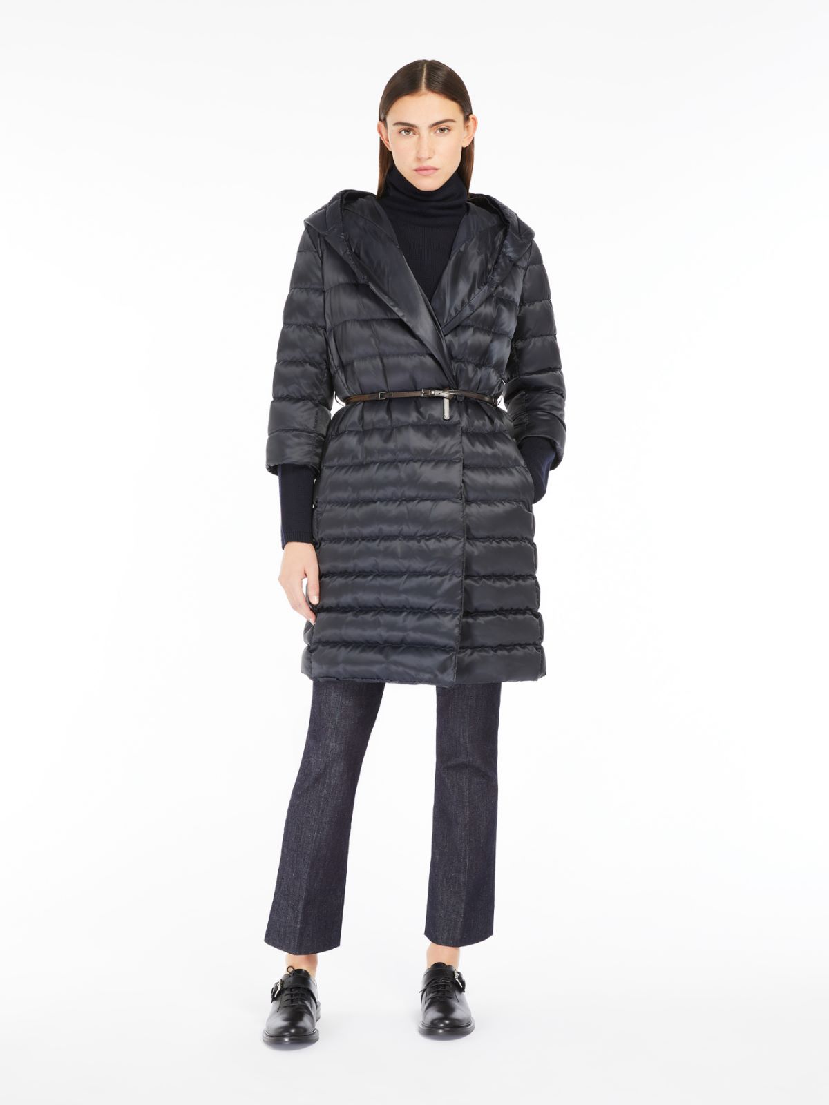 Reversible down jacket in water-repellent satin - MIDNIGHTBLUE