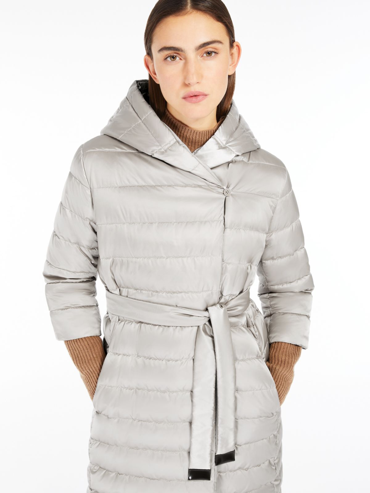 Reversible down jacket in water-repellent satin - SAND - 4