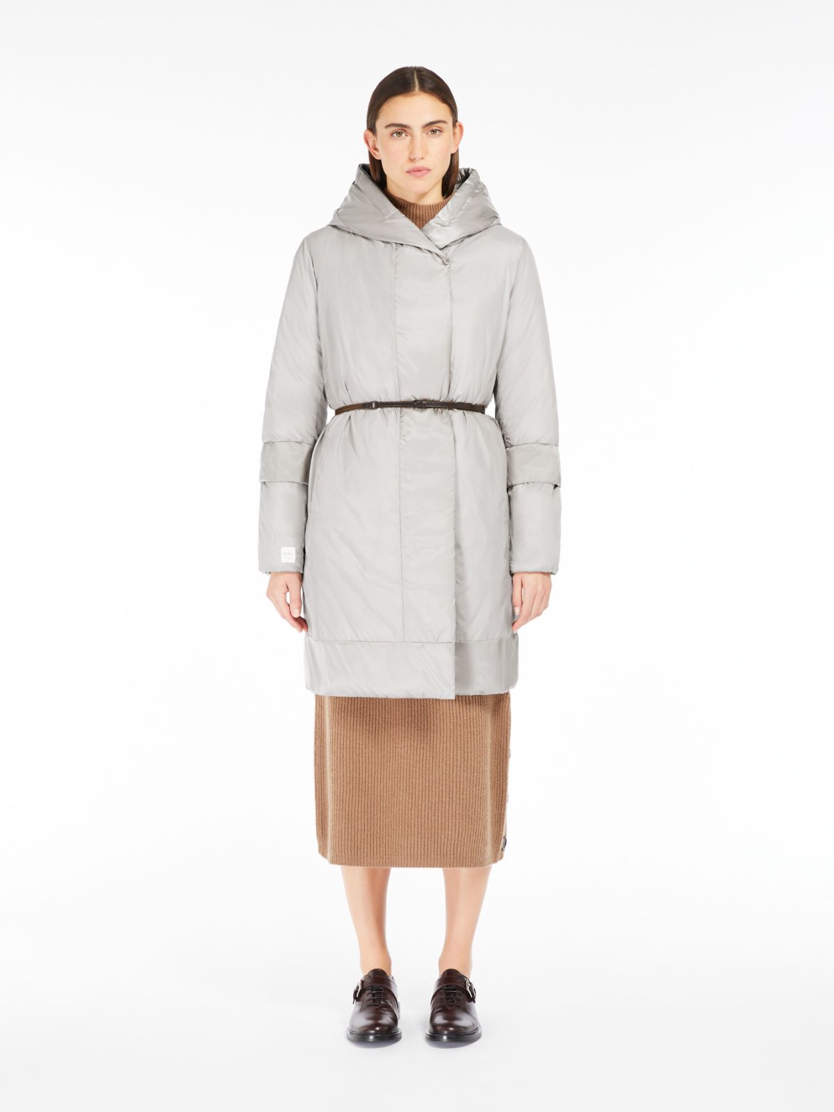 Reversible down jacket in water-repellent satin - SAND - 5