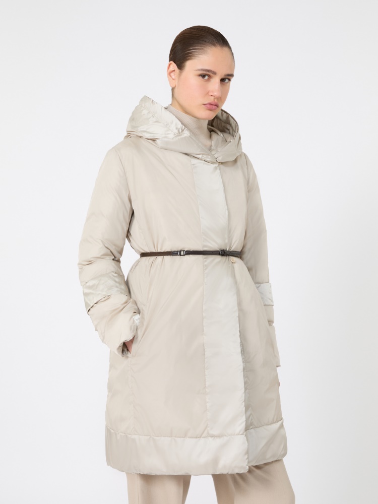Reversible down jacket in water-repellent satin - SAND