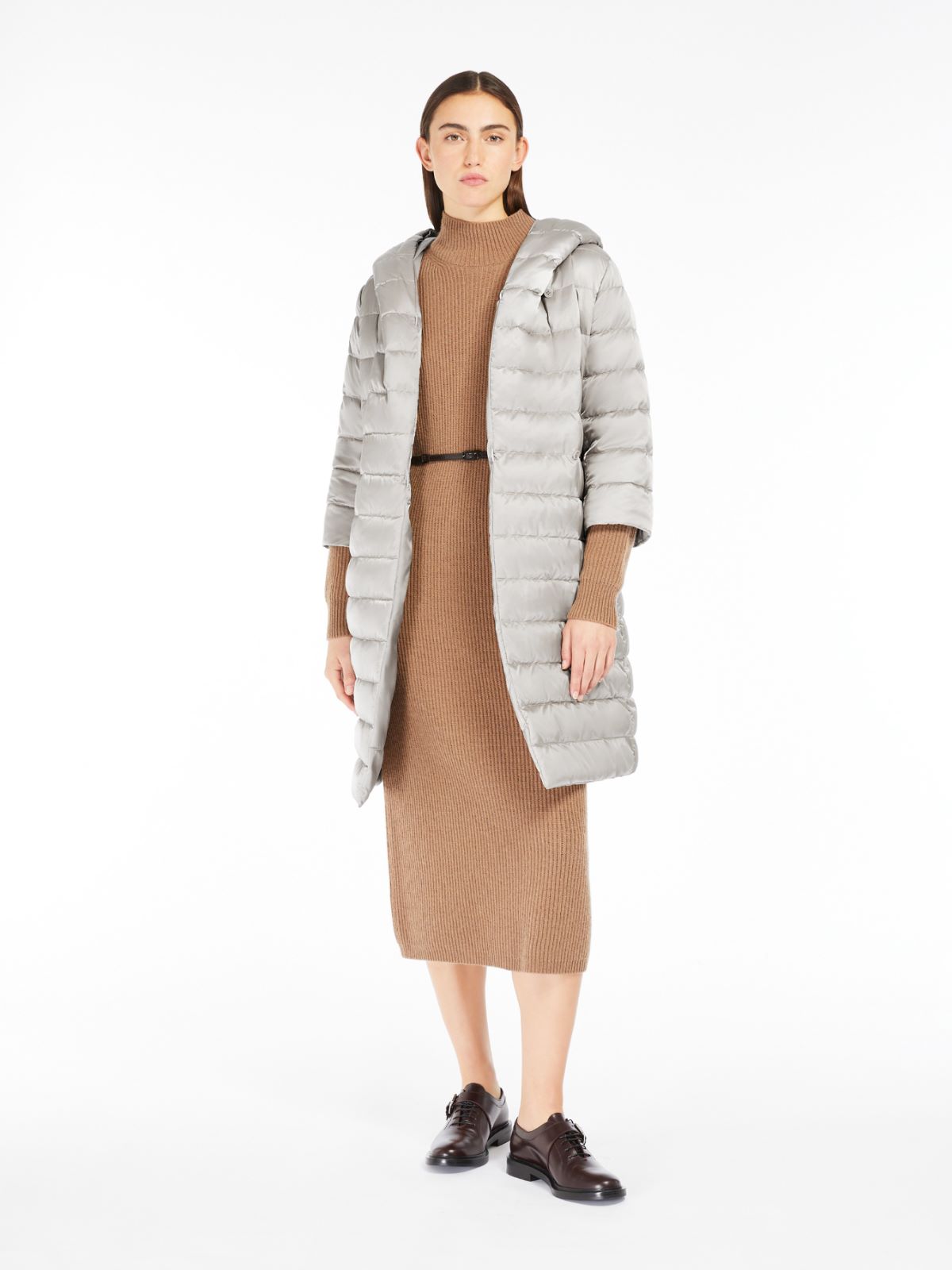 Reversible down jacket in water-repellent satin - SAND