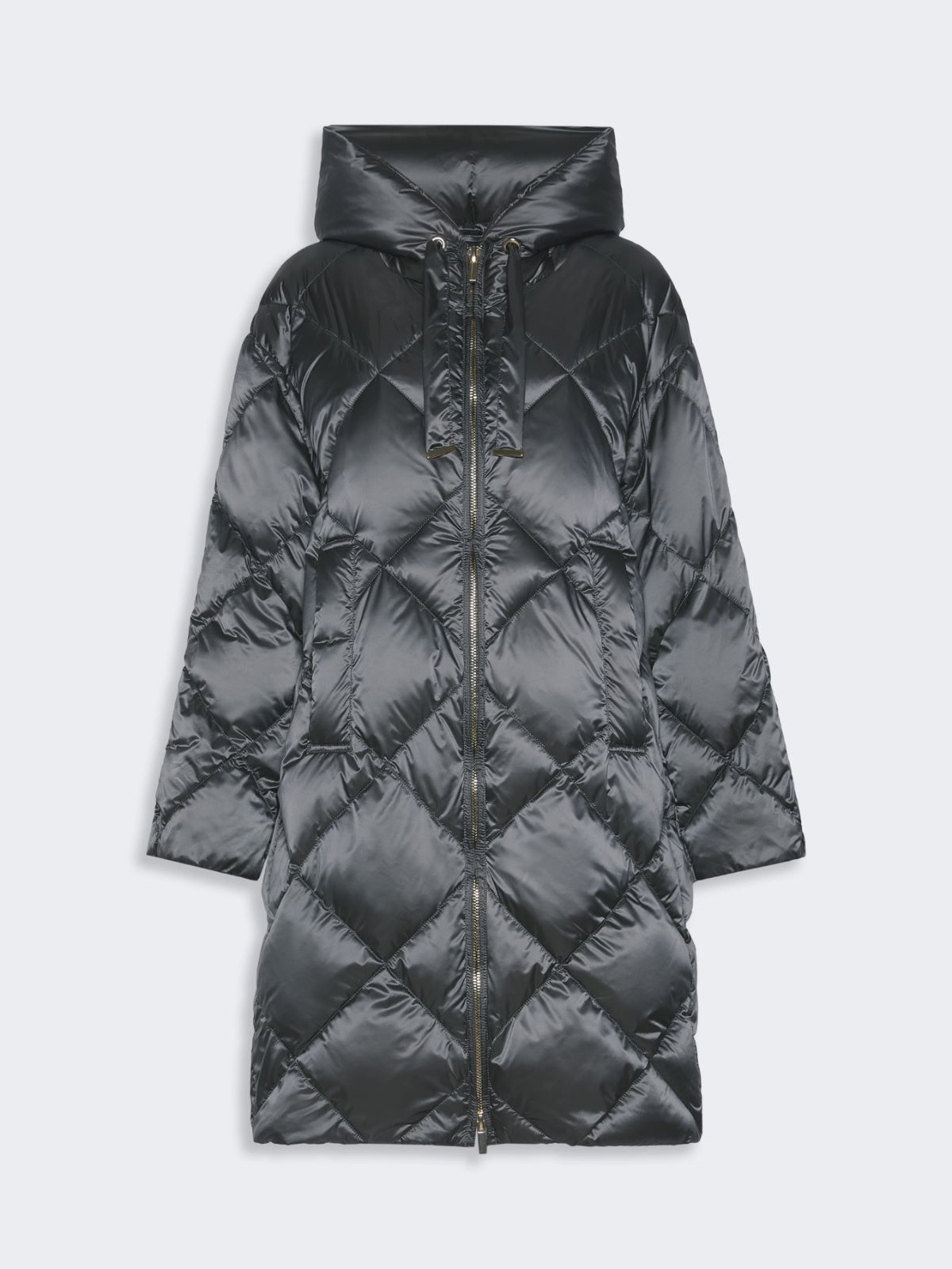 Pikowana kurtka midi z kapturem z tkaniny wodoodpornej - ŚREDNIOSZARY - Max Mara - 4