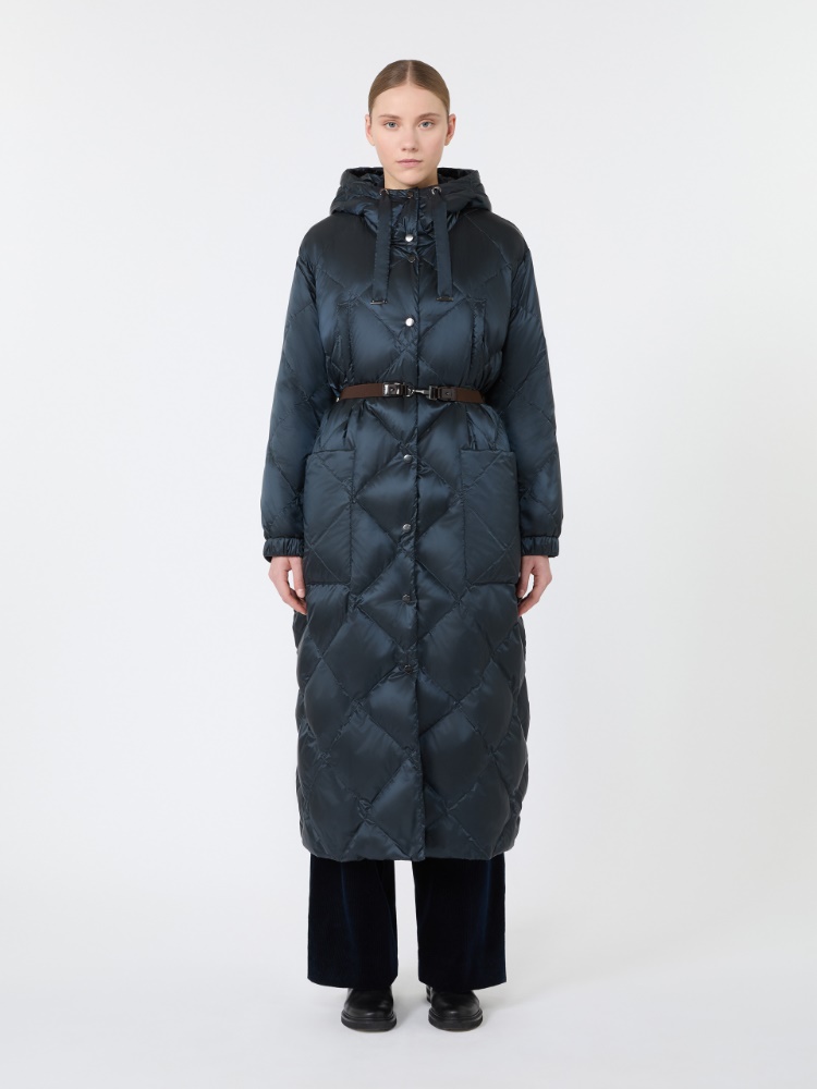 Długa pikowana kurtka z tkaniny wodoodpornej - CIEMNOGRANATOWY - Max Mara - 2