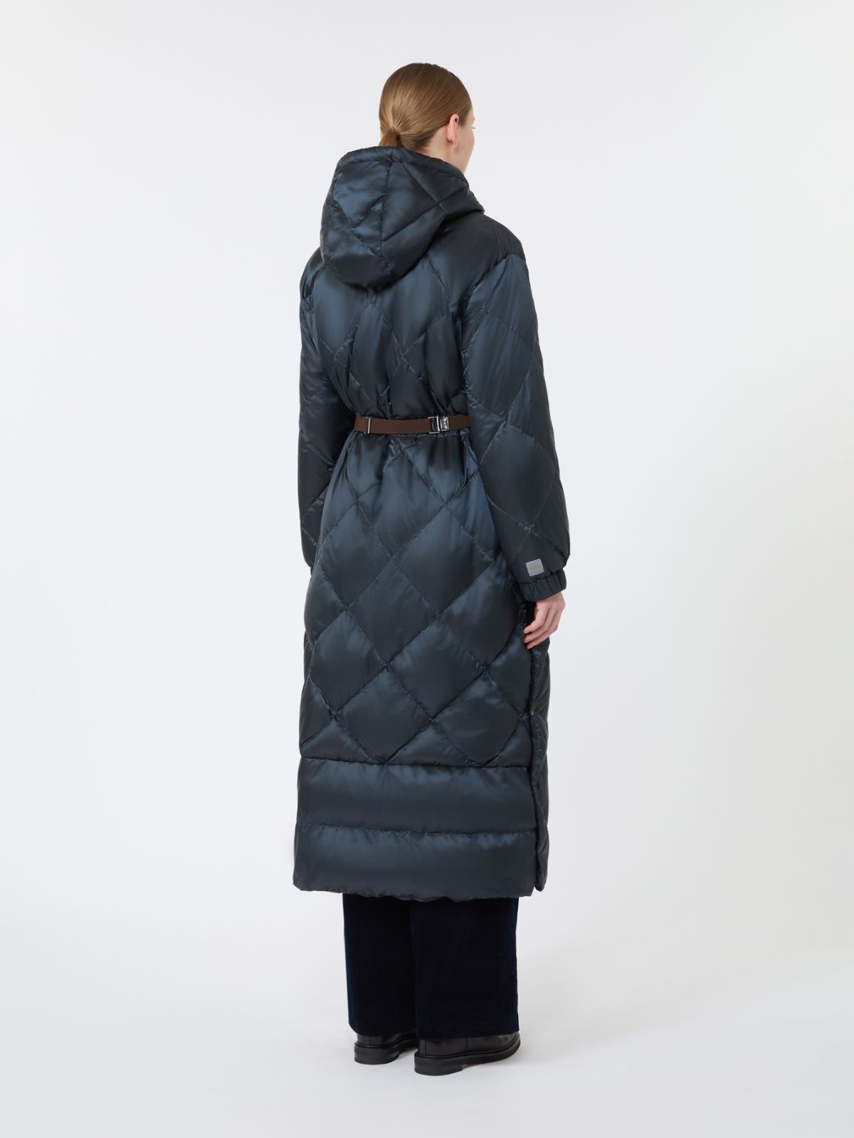 Długa pikowana kurtka z tkaniny wodoodpornej - CIEMNOGRANATOWY - Max Mara - 3