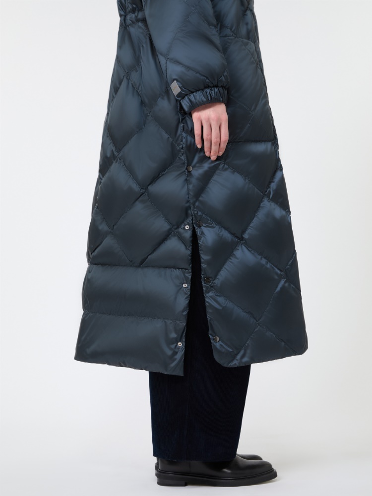 Długa pikowana kurtka z tkaniny wodoodpornej - CIEMNOGRANATOWY - Max Mara - 4