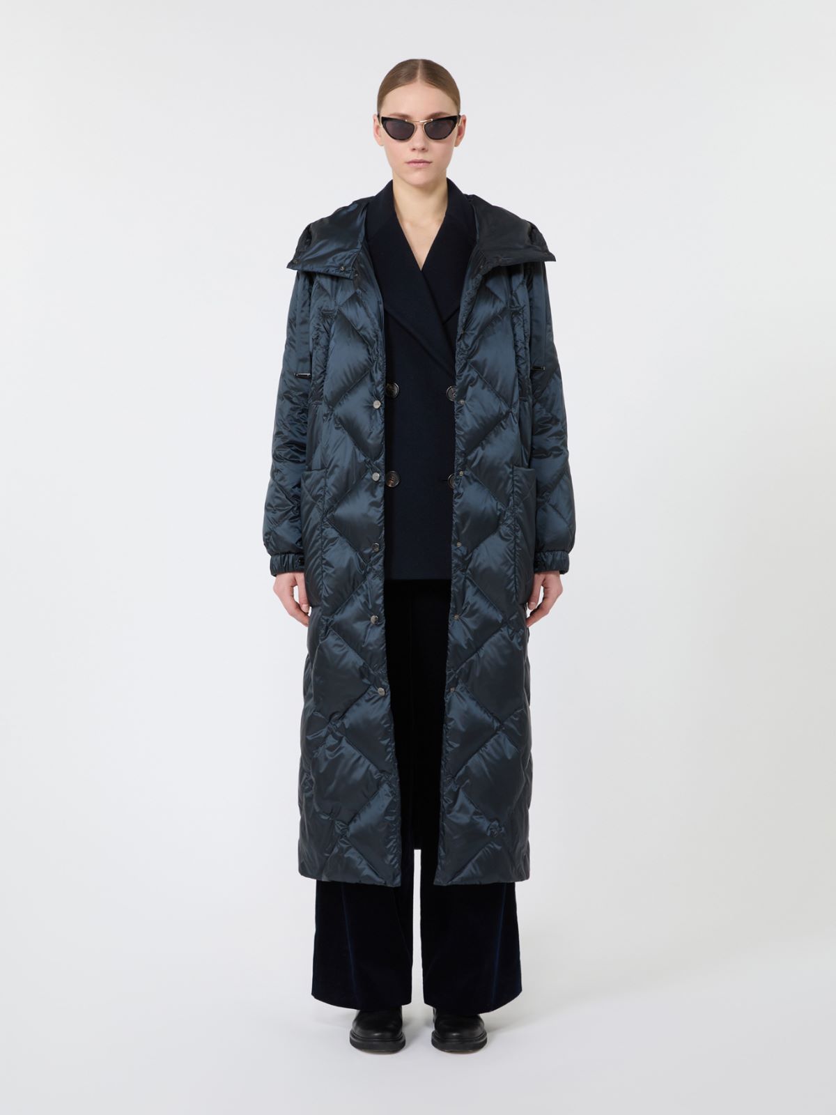 Long puffer in quilted water-repellent fabric - MIDNIGHTBLUE