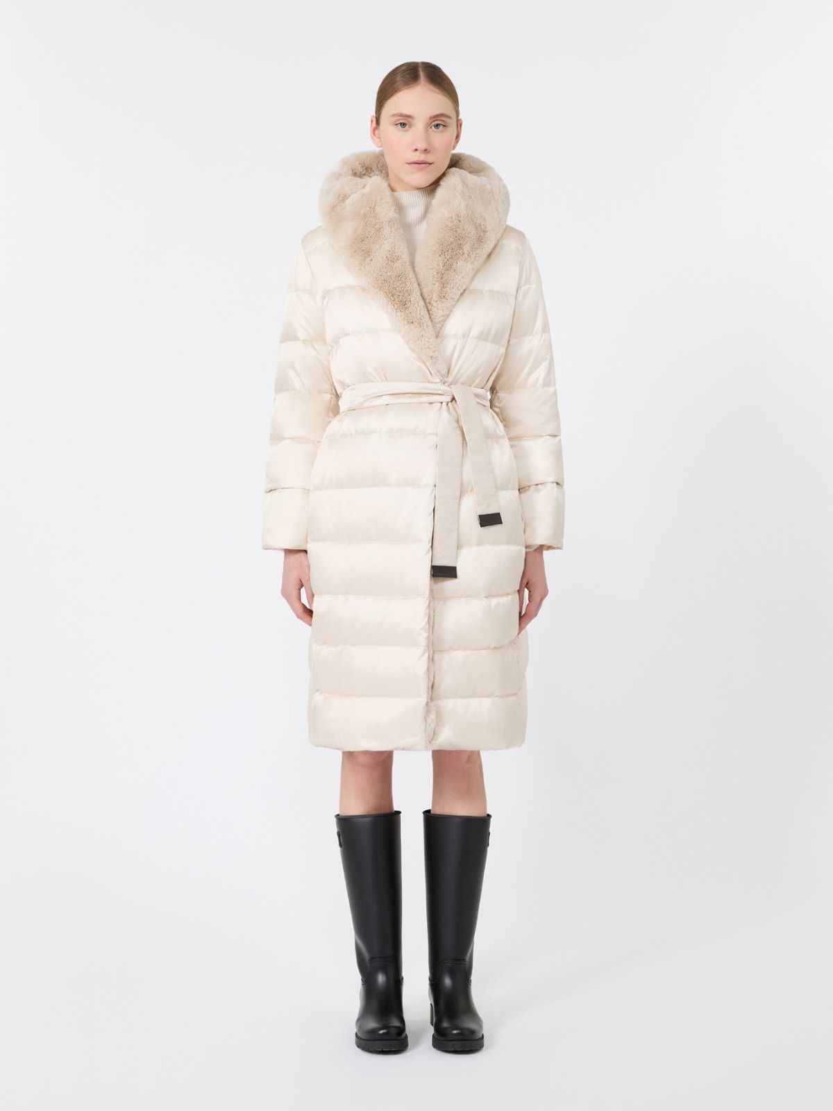 Reversible long water-repellent iridescent satin down jacket - VANILLA - Max Mara - 2