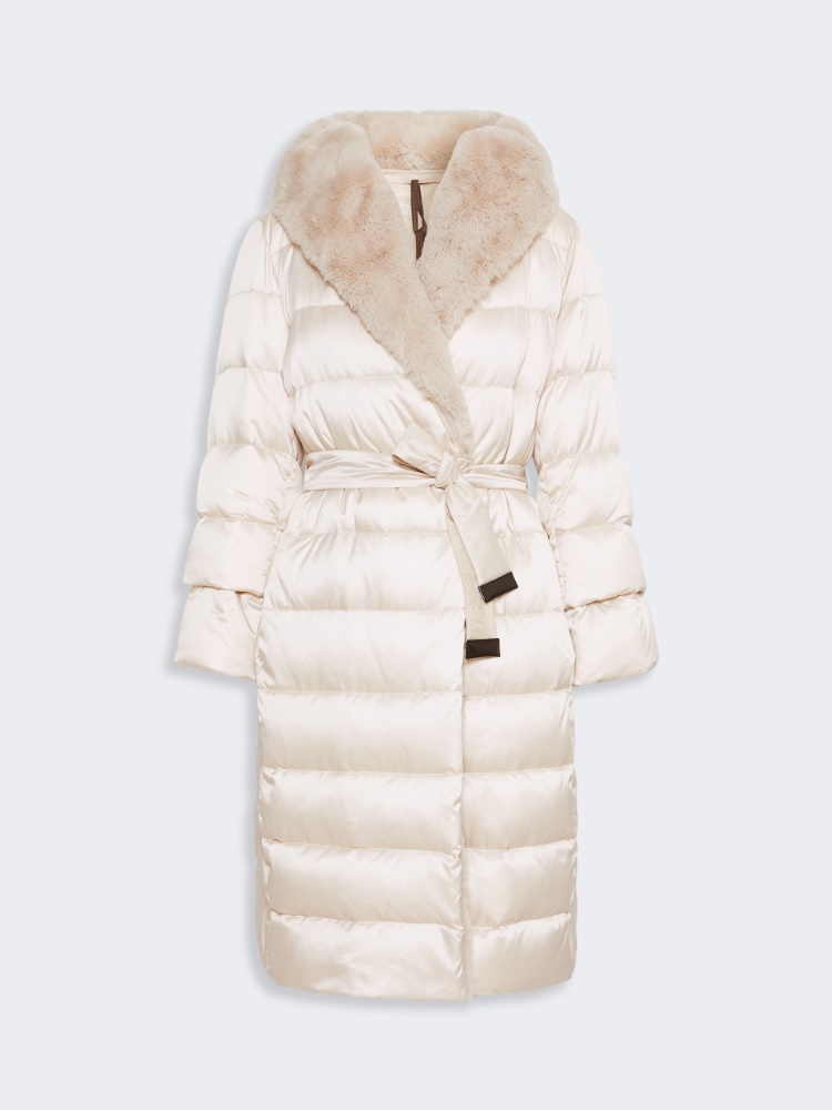 Reversible long water-repellent iridescent satin down jacket