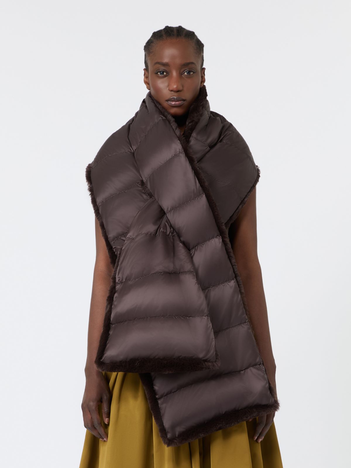 Water-repellent canvas padded stole - DARK BROWN - Max Mara - 4