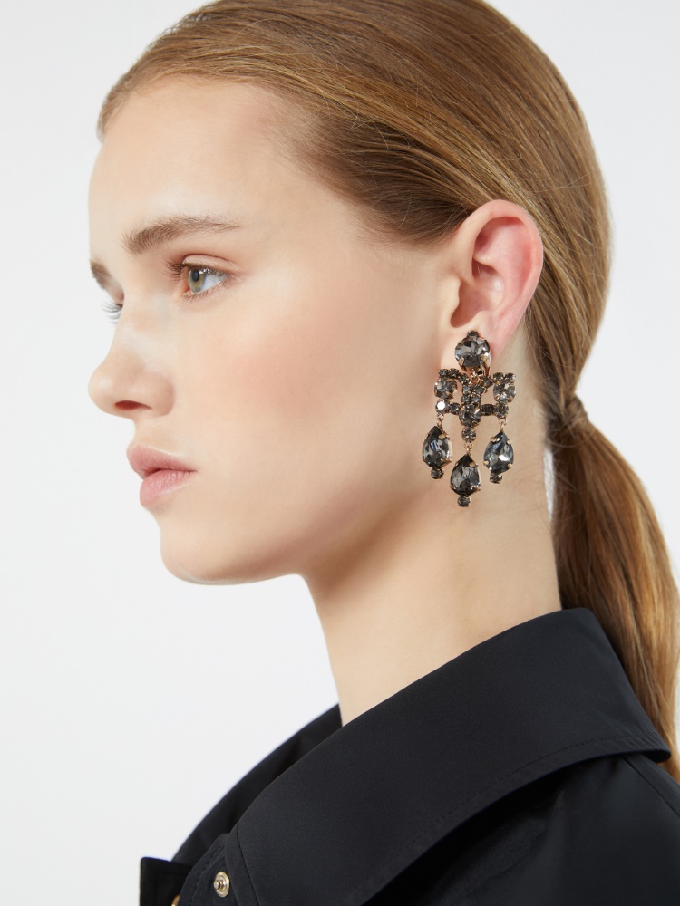 Chandelier earrings with crystals - LIGHT GREY - 3