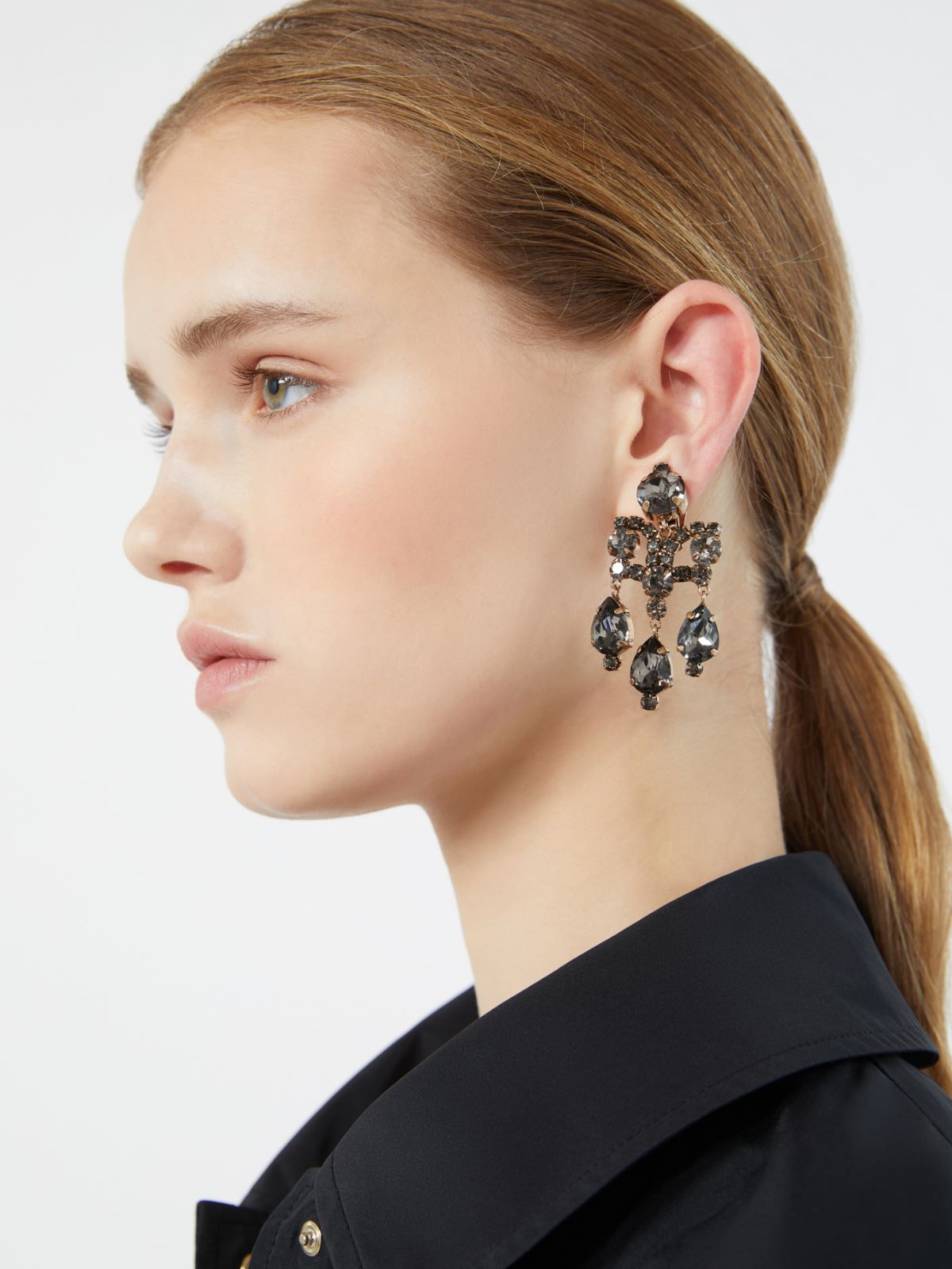 Chandelier earrings with crystals + LIGHT GREY - Max Mara