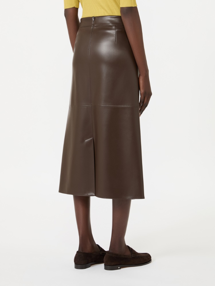Coated jersey midi skirt - DARK BOWN - 3