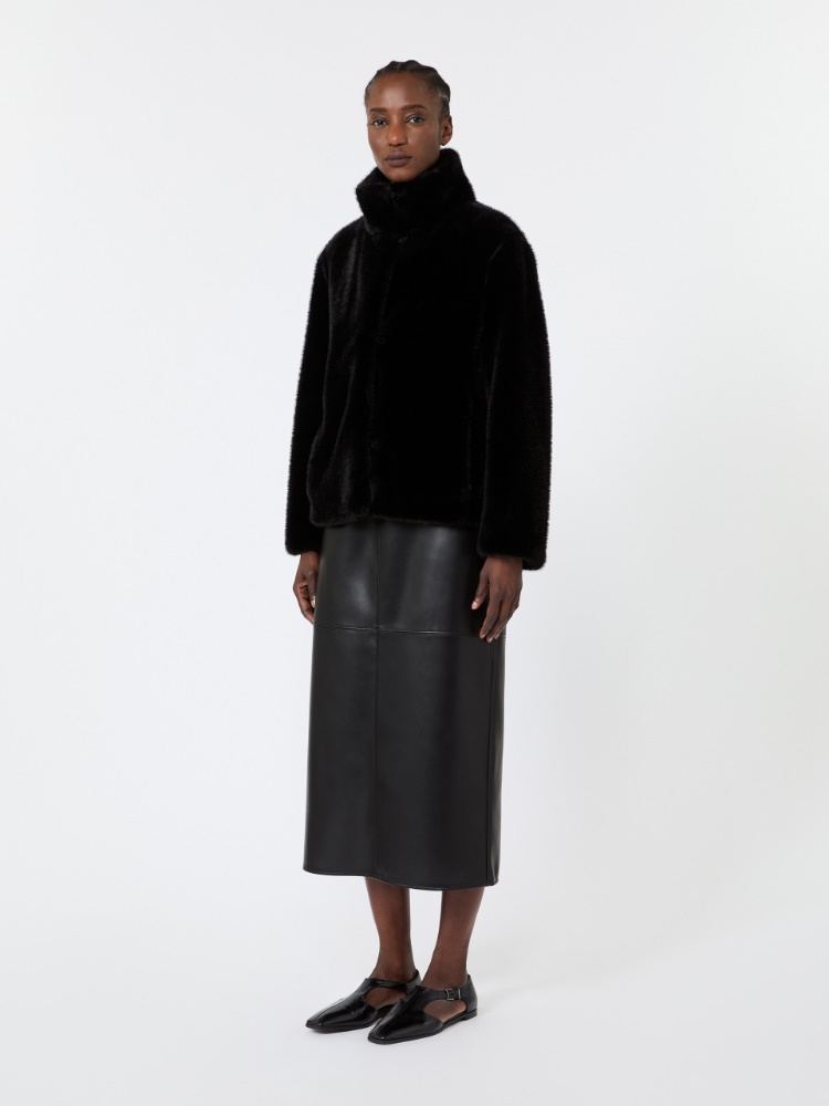 Coated jersey pencil skirt - BLACK