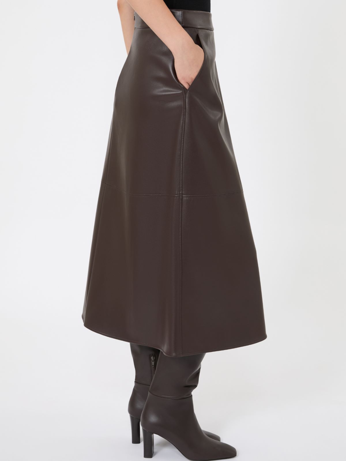 Coated jersey circle skirt - BROWN - Max Mara - 4