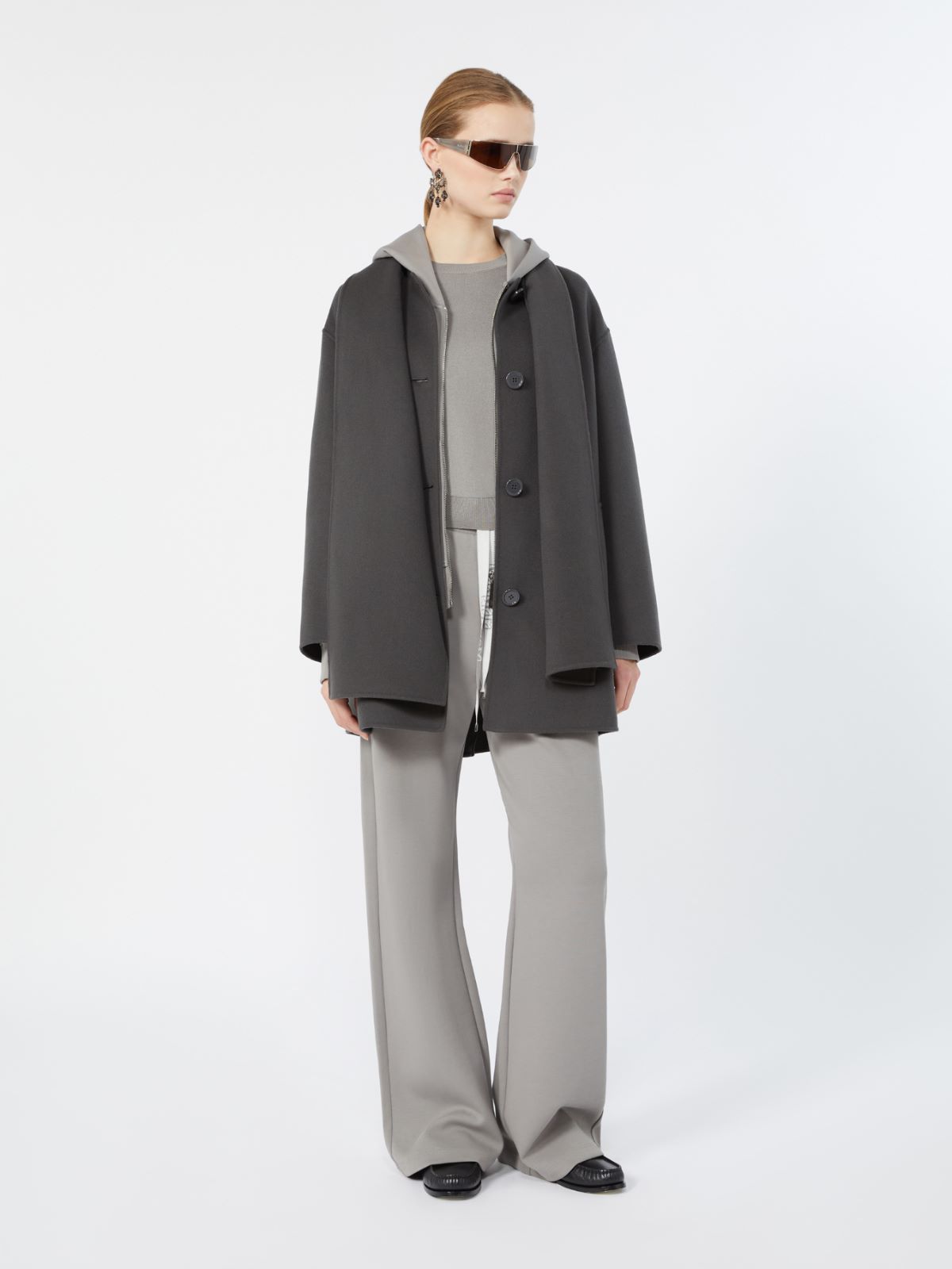 Double jersey wide-leg trousers - PEARL GREY