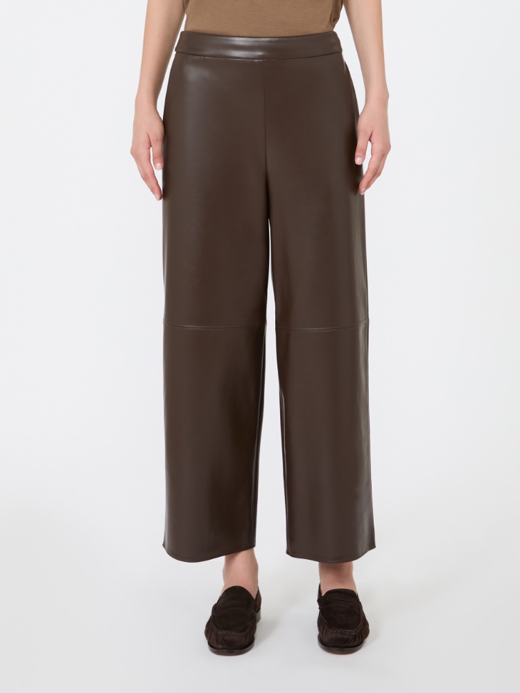 Coated jersey cropped trousers - DARK BOWN - 2