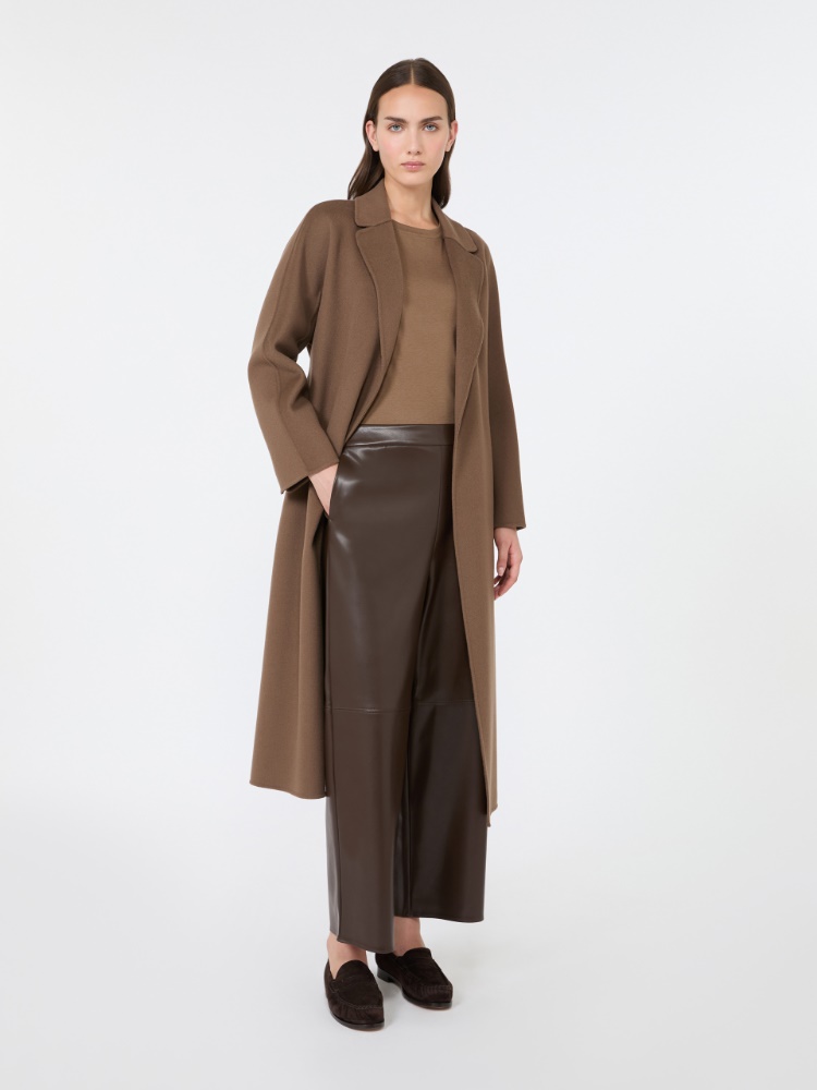Coated jersey cropped trousers - DARK BOWN
