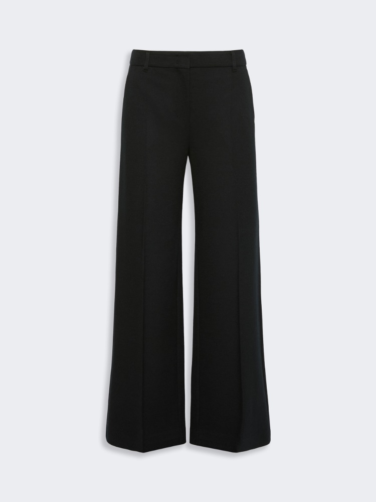 Wool and cotton micro-piqué trousers - BLACK