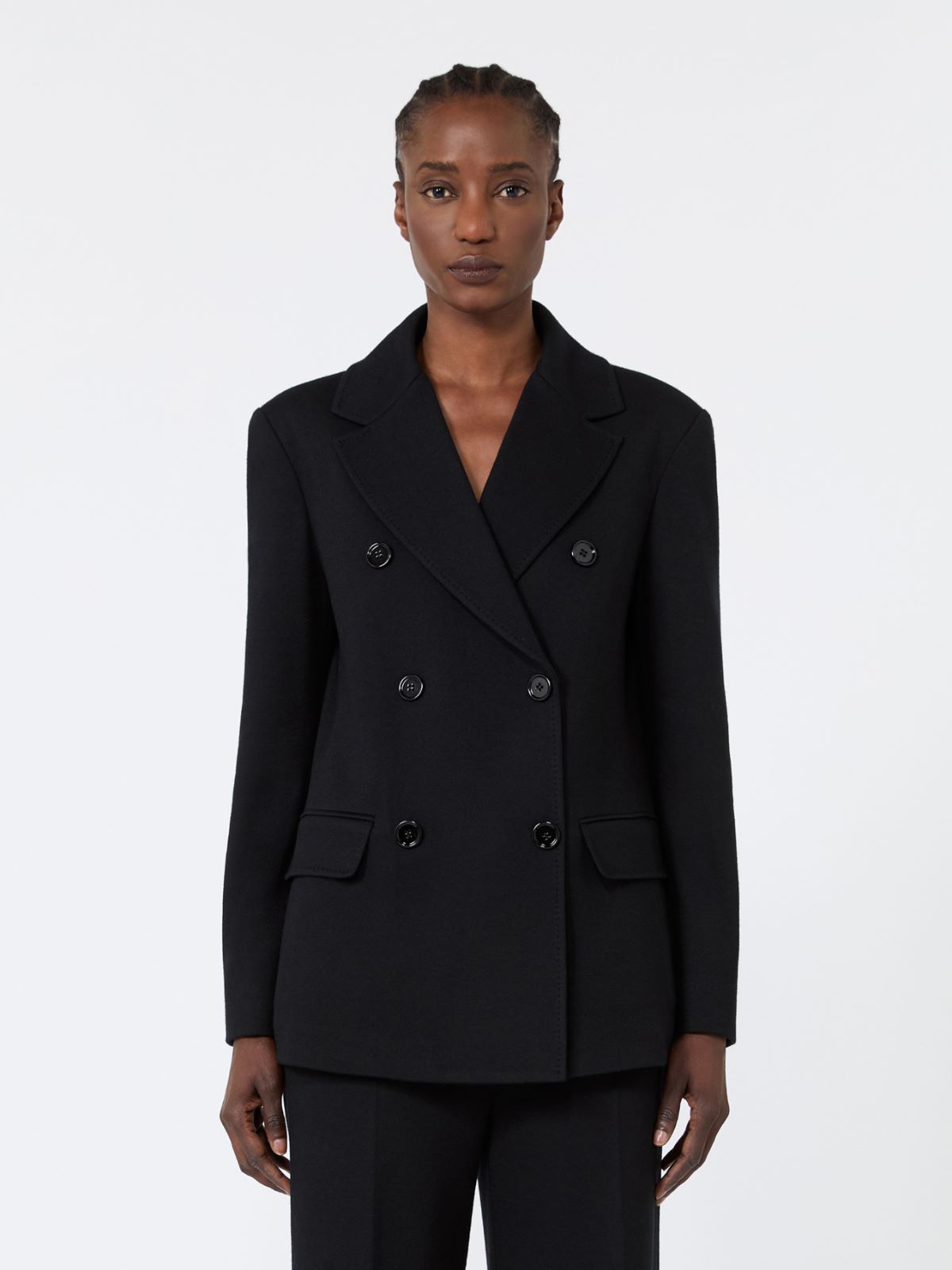 Double-breasted wool and cotton micro-piqué jacket - BLACK - Max Mara - 2