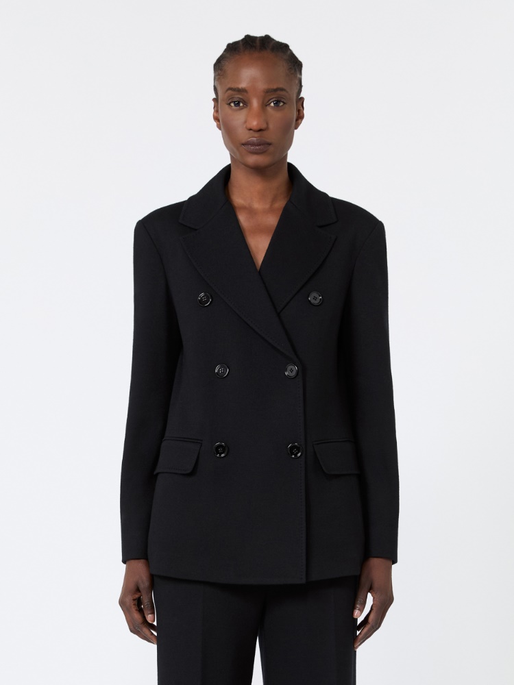 Double-breasted wool and cotton micro-piqué jacket - BLACK - Max Mara - 2