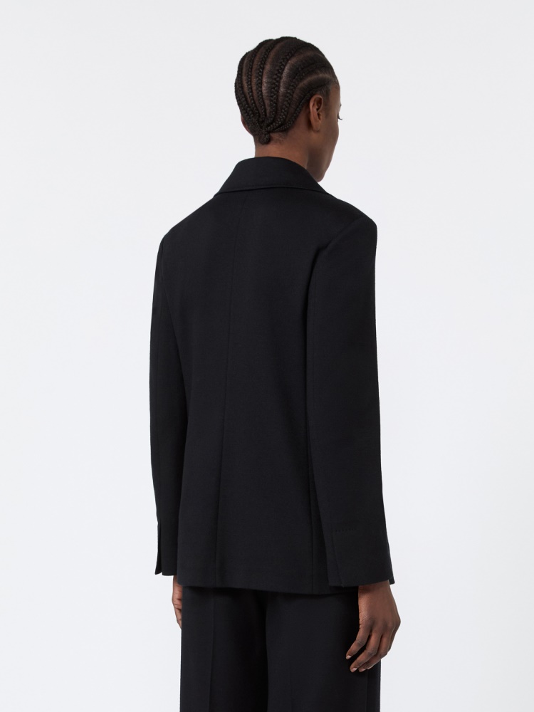 Double-breasted wool and cotton micro-piqué jacket - BLACK - Max Mara - 3