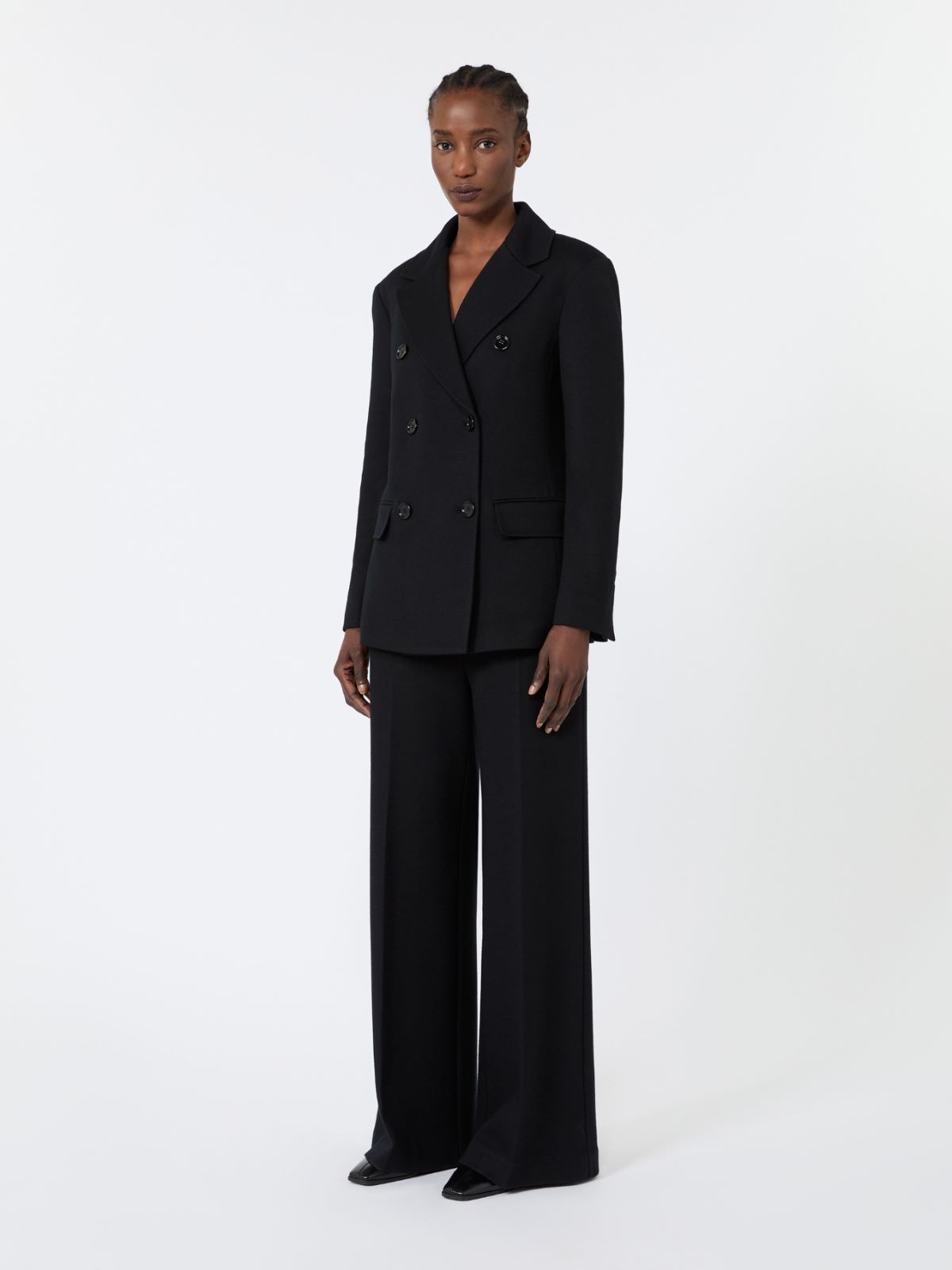 Double-breasted wool and cotton micro-piqué jacket - BLACK - Max Mara
