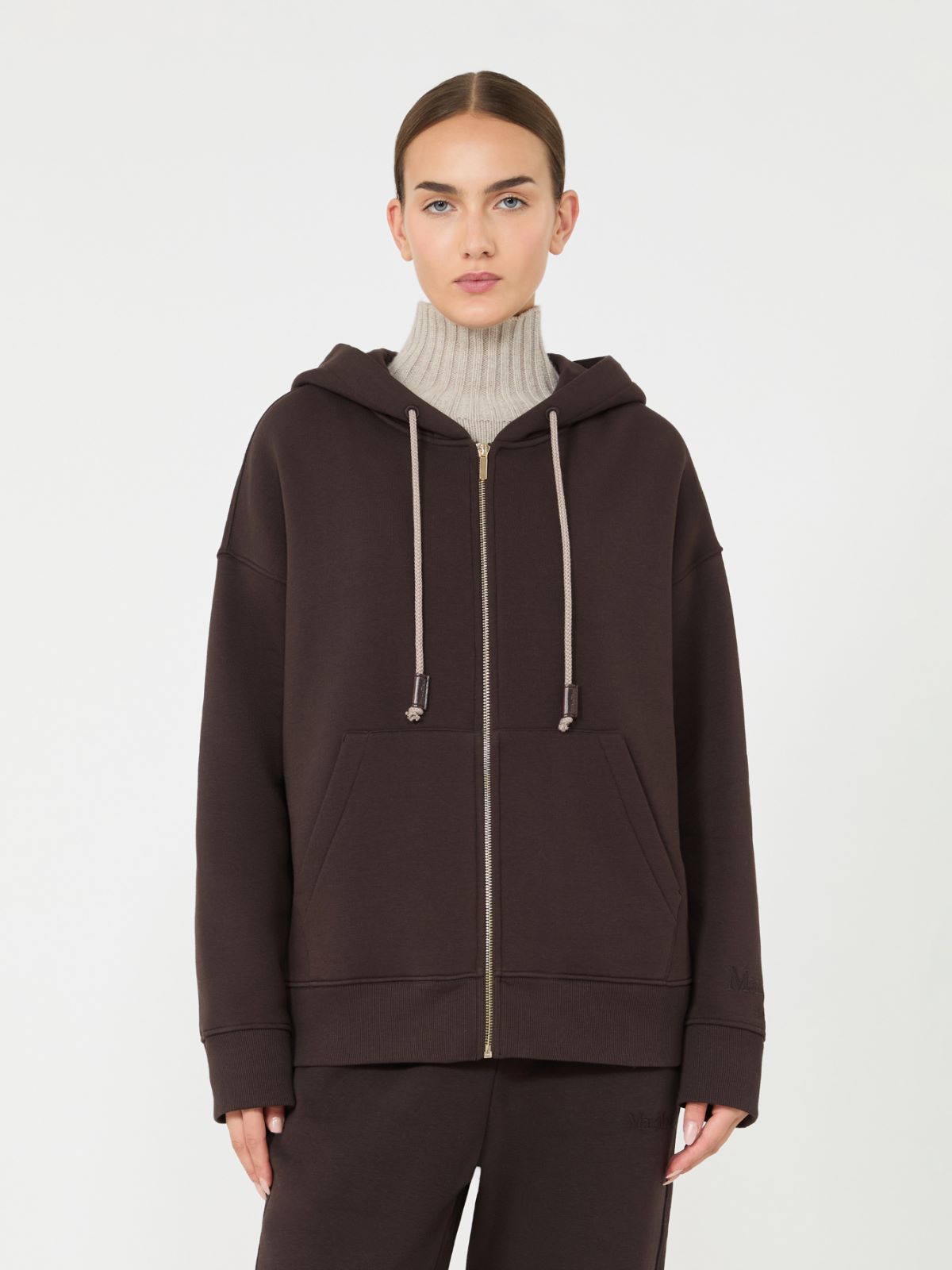 Brushed jersey zip-up sweatshirt - BROWN - Max Mara - 2